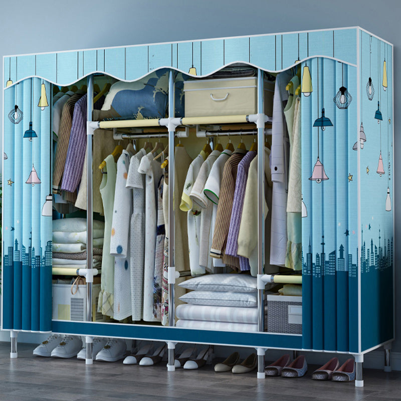 Steel Frame Wardrobe Armoire Contemporary Style Wardrobe with Shelves