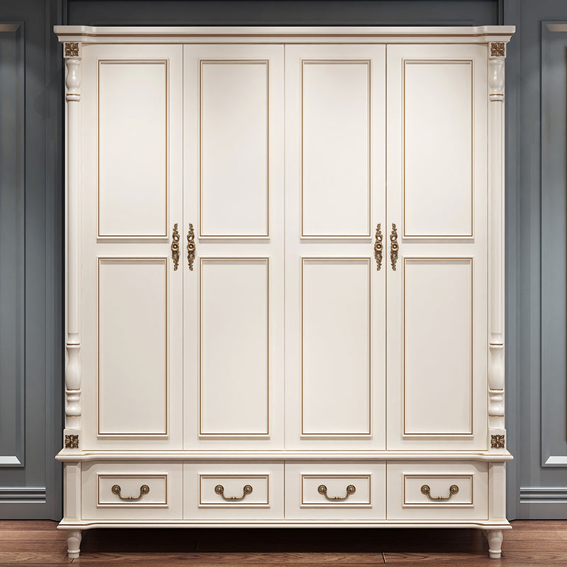 Traditional Wardrobe Armoire White Wooden Wardrobe Cabinet with Legs