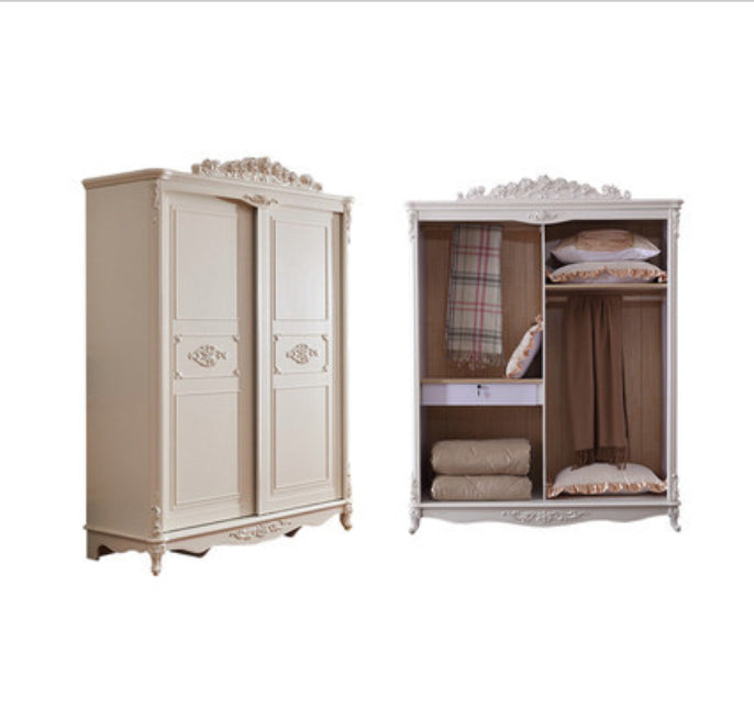 Traditional Wardrobe Armoire White Wooden Wardrobe Cabinet with Legs