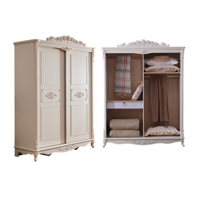 Traditional Wardrobe Armoire White Wooden Wardrobe Cabinet with Legs