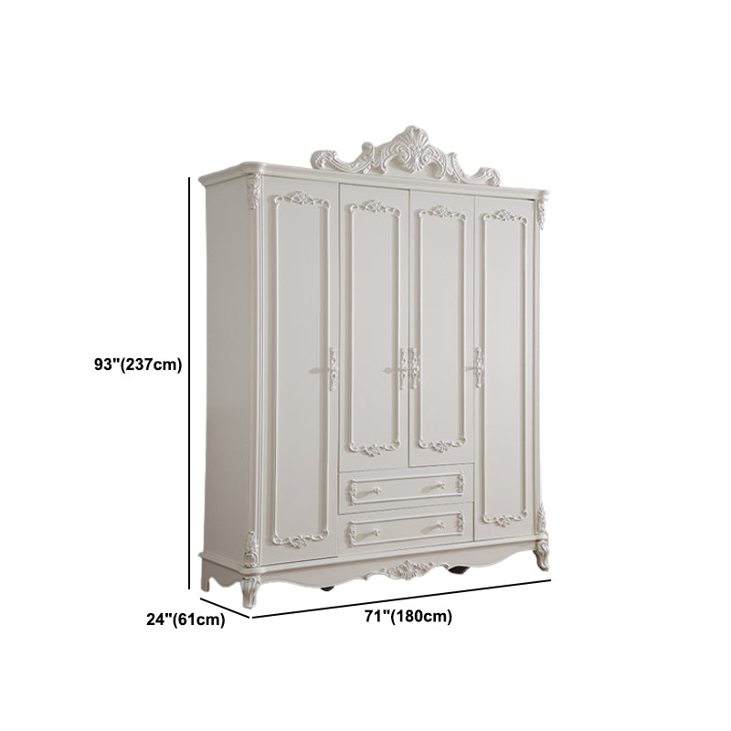 Traditional Wardrobe Armoire White Wooden Wardrobe Cabinet with Legs