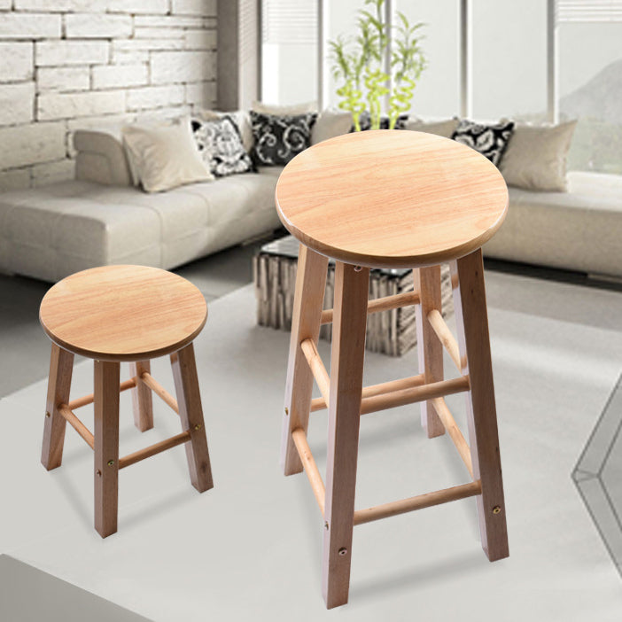 Modern Round Backless Stool Oak Solid Wood Bar Stool in Natural