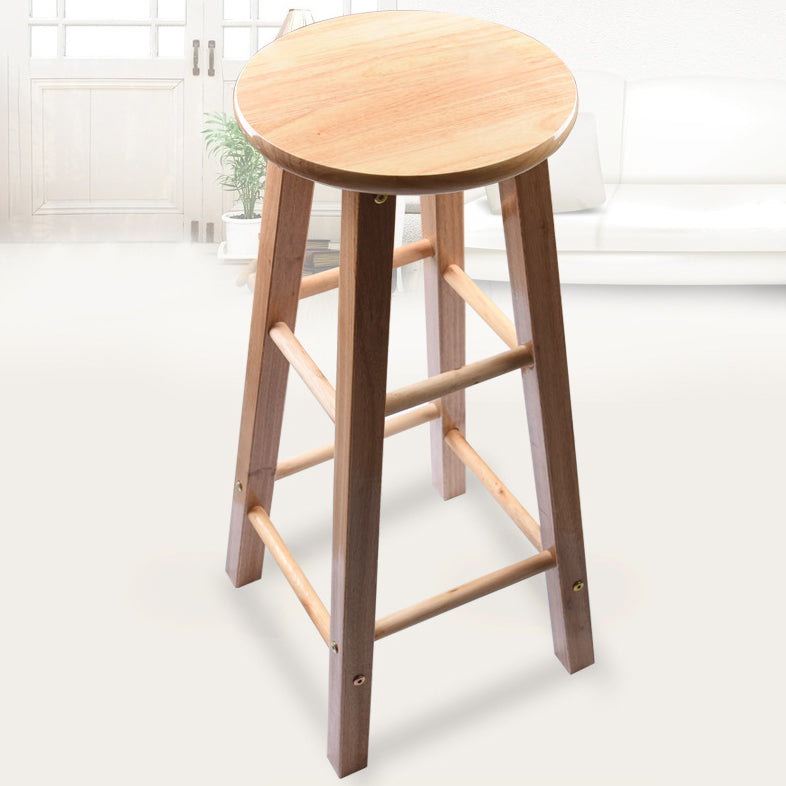 Modern Round Backless Stool Oak Solid Wood Bar Stool in Natural