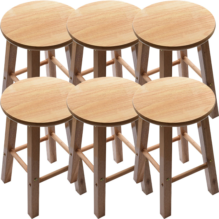 Modern Round Backless Stool Oak Solid Wood Bar Stool in Natural