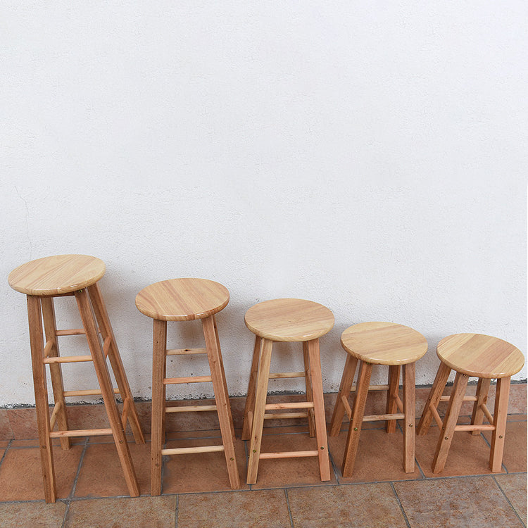 Modern Round Backless Stool Oak Solid Wood Bar Stool in Natural