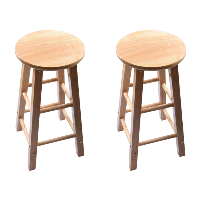 Modern Round Backless Stool Oak Solid Wood Bar Stool in Natural
