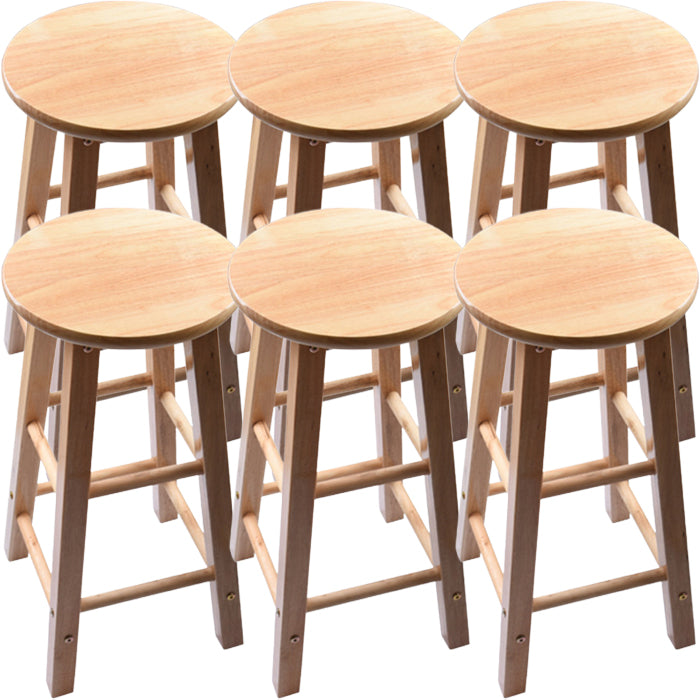 Modern Round Backless Stool Oak Solid Wood Bar Stool in Natural