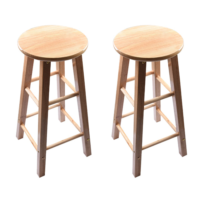 Modern Round Backless Stool Oak Solid Wood Bar Stool in Natural