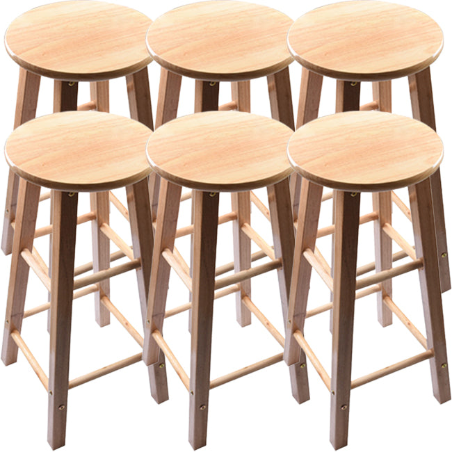 Modern Round Backless Stool Oak Solid Wood Bar Stool in Natural
