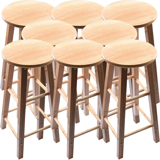 Modern Round Backless Stool Oak Solid Wood Bar Stool in Natural