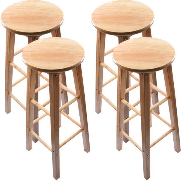 Modern Round Backless Stool Oak Solid Wood Bar Stool in Natural