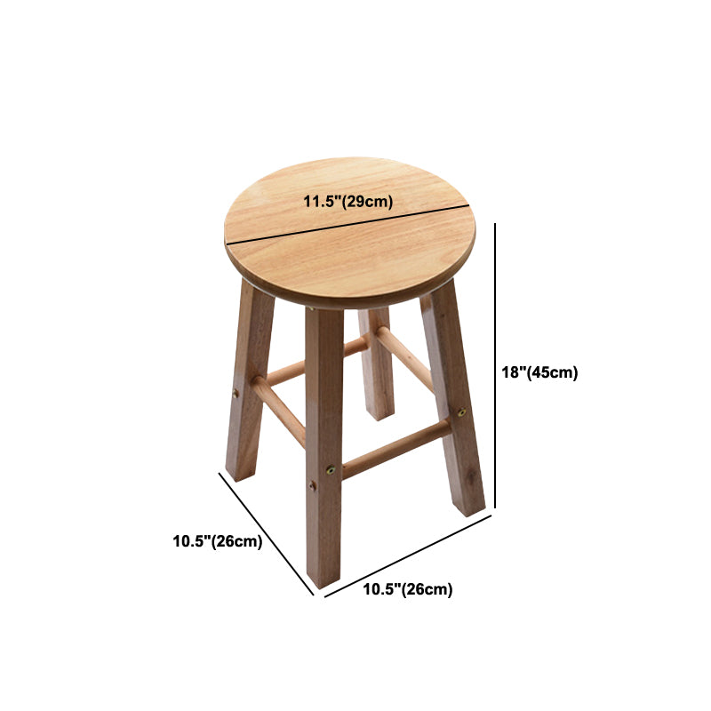 Modern Round Backless Stool Oak Solid Wood Bar Stool in Natural