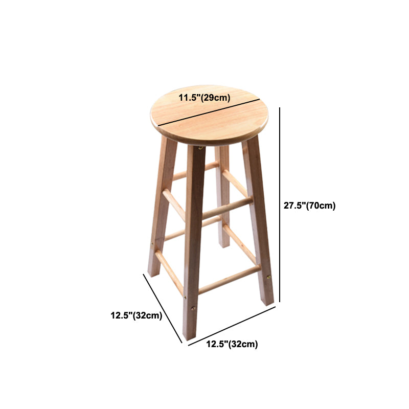 Modern Round Backless Stool Oak Solid Wood Bar Stool in Natural