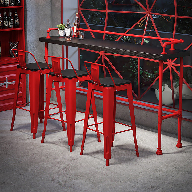 Industrial Red and Black Pub Table Set 1/2/4 Pieces Rectangle Trestle Pub Dining Set