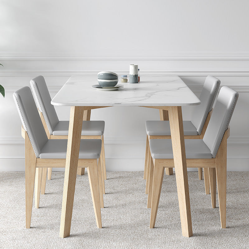 White Stone Top Dining Table Mid-Century Modern Dining Table with 4 Legs