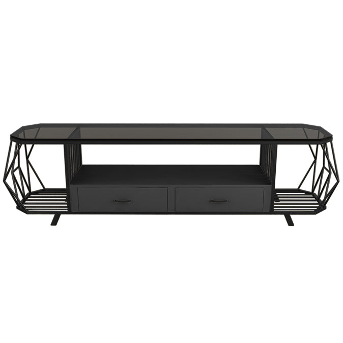 Glass Open Shelving TV Stand Luxury Style TV Cabinet with Drawers