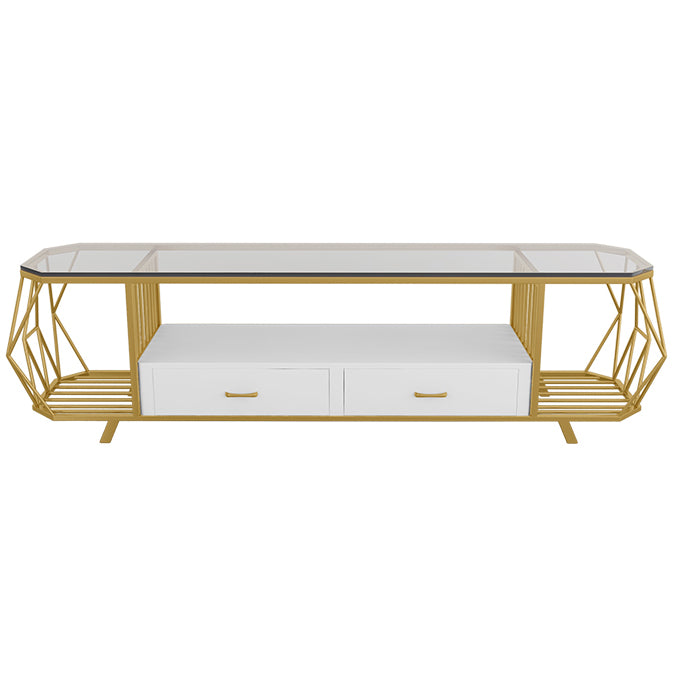 Glass Open Shelving TV Stand Luxury Style TV Cabinet with Drawers