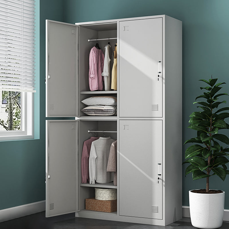 White Steel Storage Cabinet Contemporary Hinged Wardrobe Cabinet