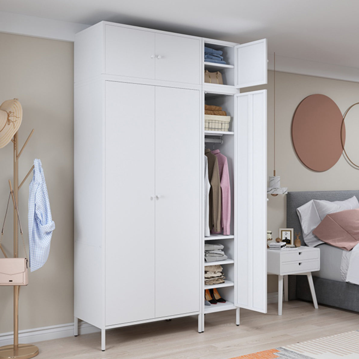 Metallic Finish Cabinet with Legs Contemporary Metal Wardrobe for Home