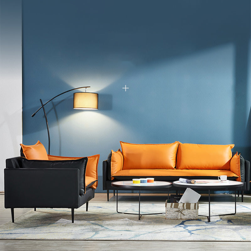 Faux Leather Sofa 33.46" D x 33.46" H Square Arm Sofa for Living Room