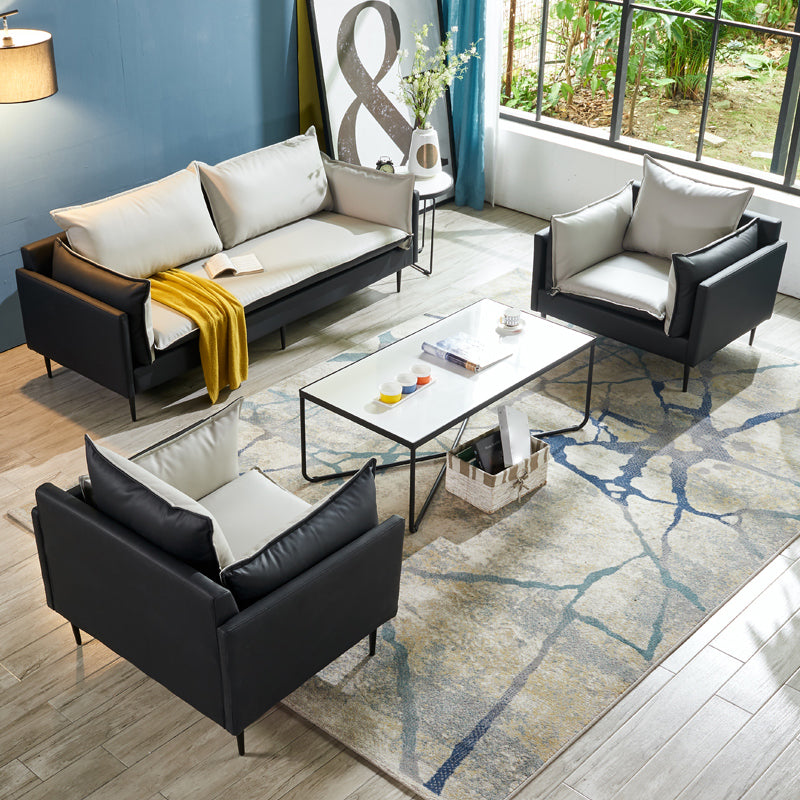 Faux Leather Sofa 33.46" D x 33.46" H Square Arm Sofa for Living Room