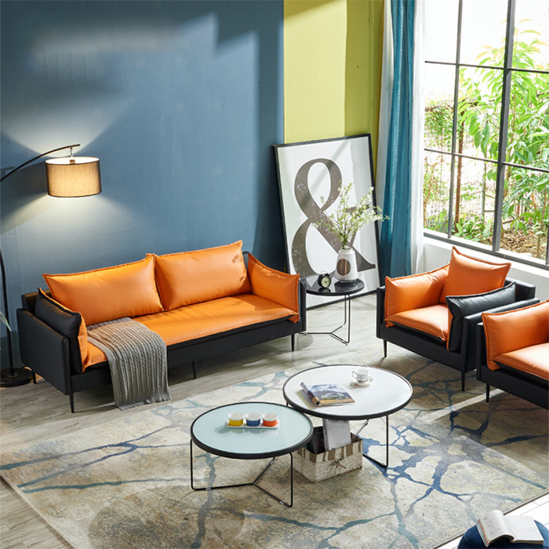 Faux Leather Sofa 33.46" D x 33.46" H Square Arm Sofa for Living Room