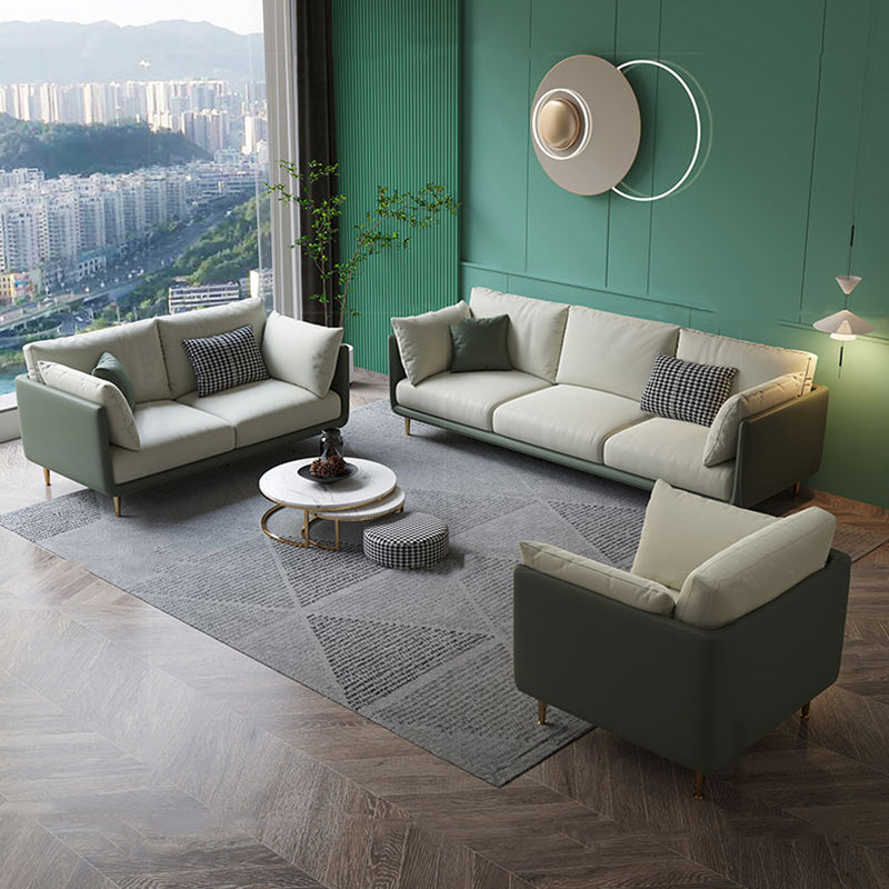 Contemporary Standard Sofa Set Square Arm Faux Leather Settee Couch