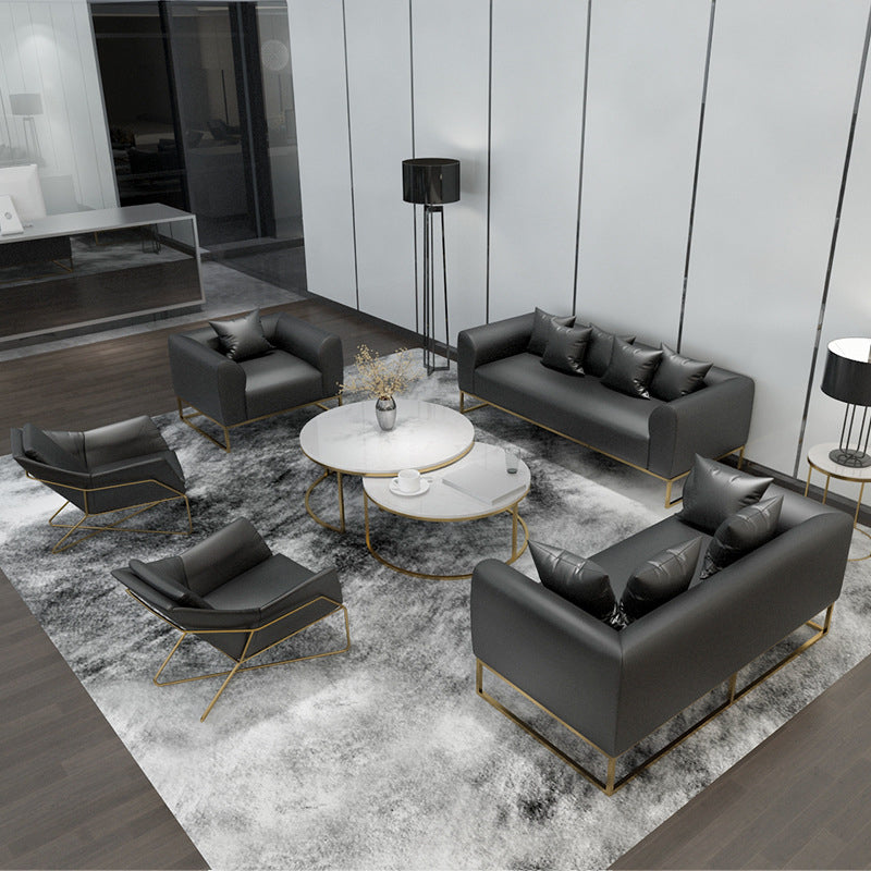 Golden Frame Sofa with Pillow Back and Tuxedo Arm for Apartment