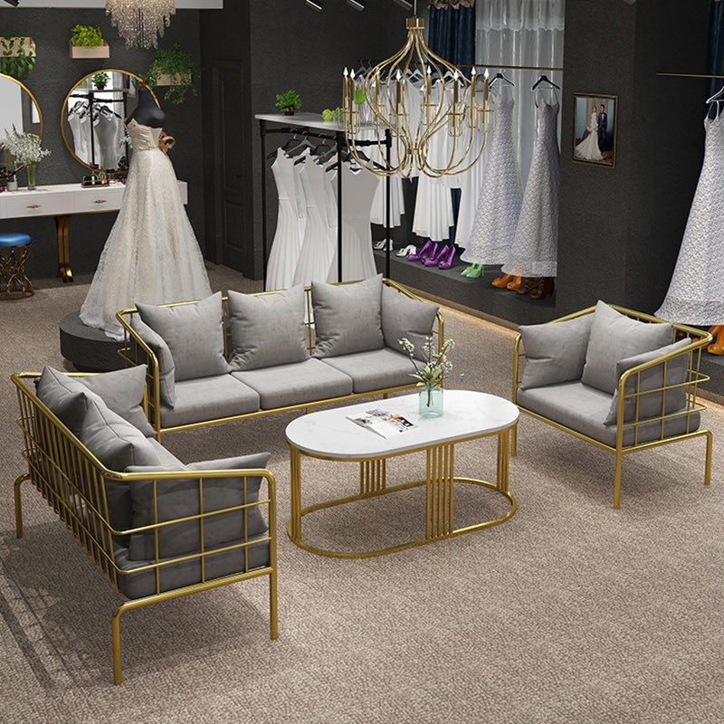 Golden Frame Pillow Back Sofa with Pillow Top Arm for Apartment