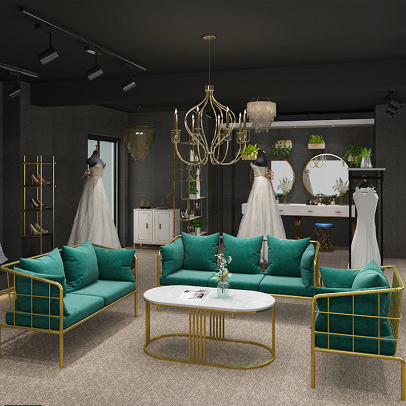 Golden Frame Pillow Back Sofa with Pillow Top Arm for Apartment