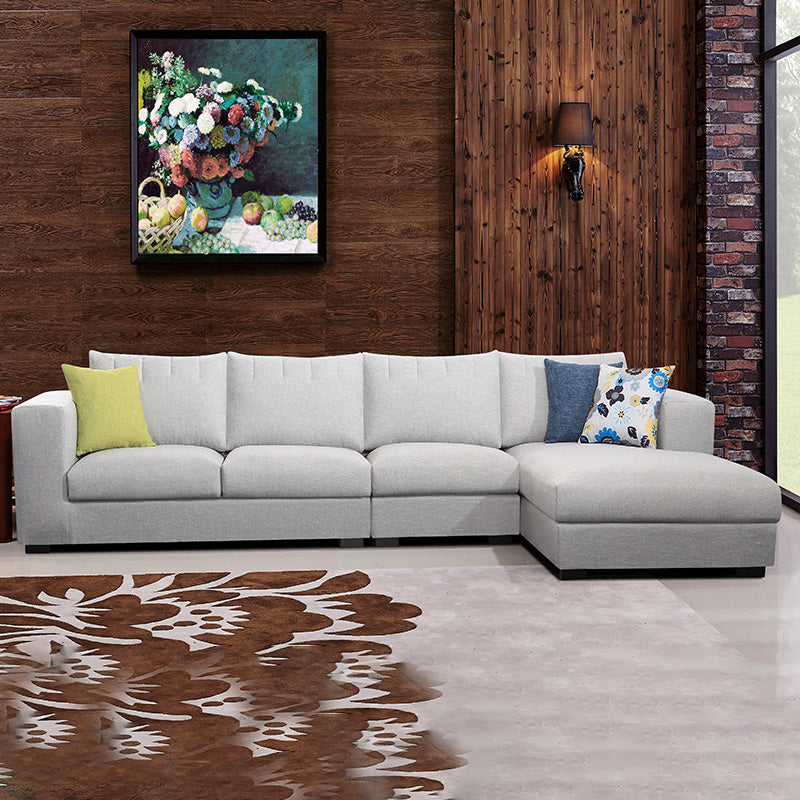 Modern Cotton Stationary Sofa 4-seat Square Arm Sofa & Chaise