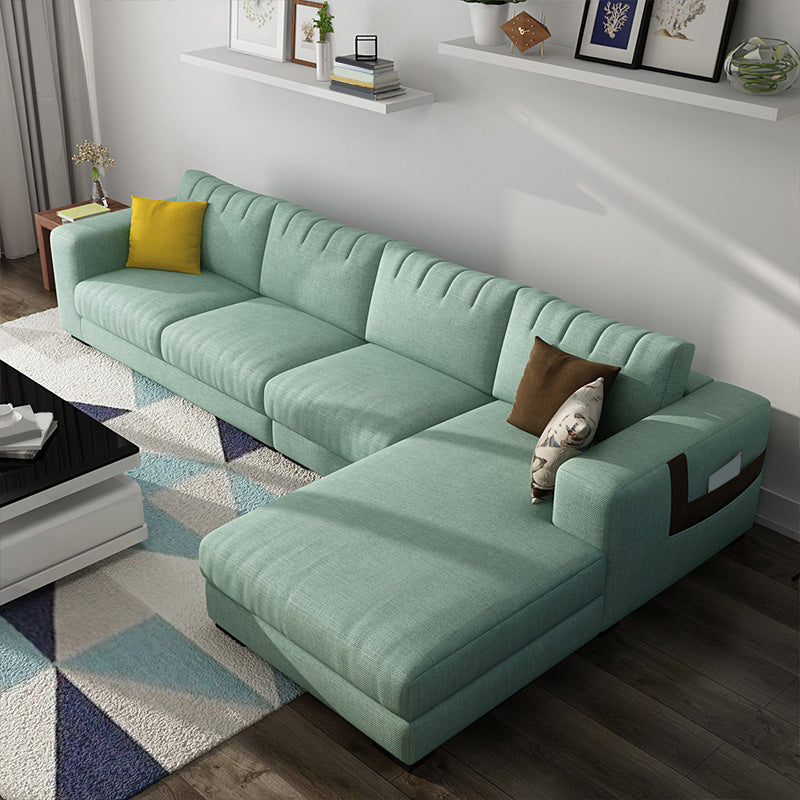 Modern Cotton Stationary Sofa 4-seat Square Arm Sofa & Chaise
