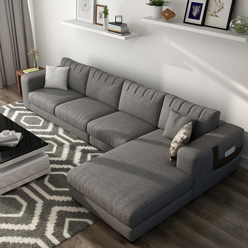 Modern Cotton Stationary Sofa 4-seat Square Arm Sofa & Chaise