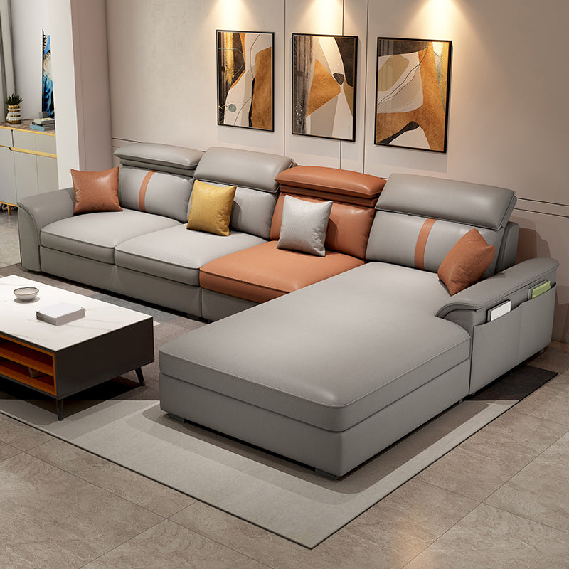 37.4"H 4-seater Pillow Top Arm Faux Leather Sofa& Chaise for Living Room