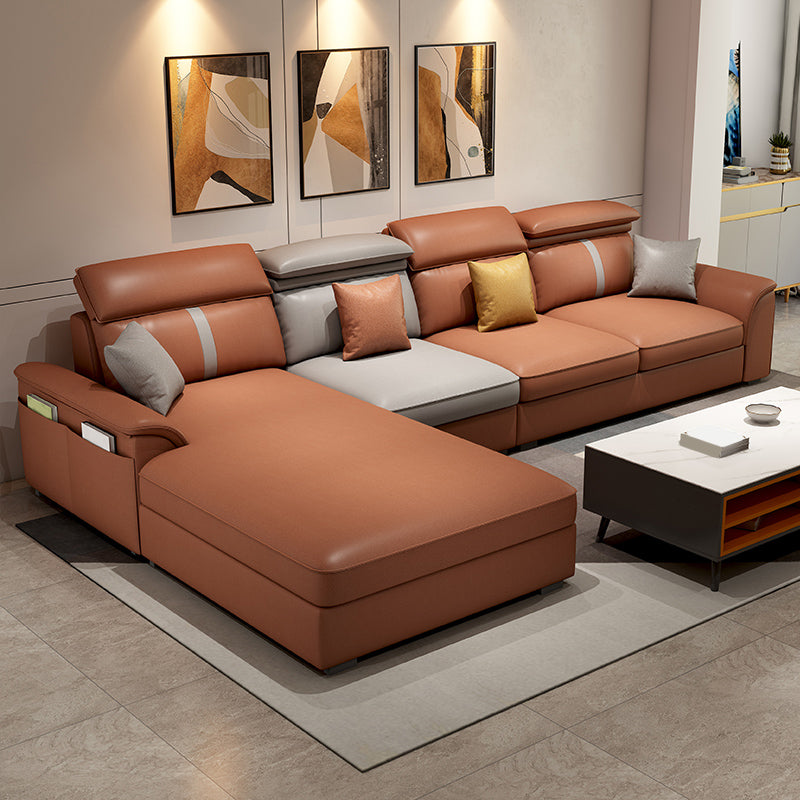 37.4"H 4-seater Pillow Top Arm Faux Leather Sofa& Chaise for Living Room