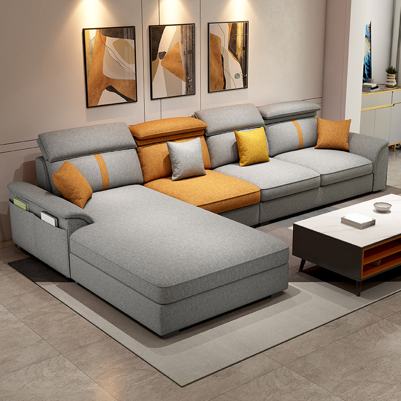37.4"H 4-seater Pillow Top Arm Faux Leather Sofa& Chaise for Living Room