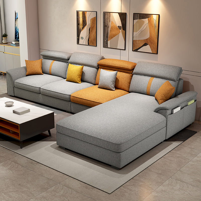 37.4"H 4-seater Pillow Top Arm Faux Leather Sofa& Chaise for Living Room