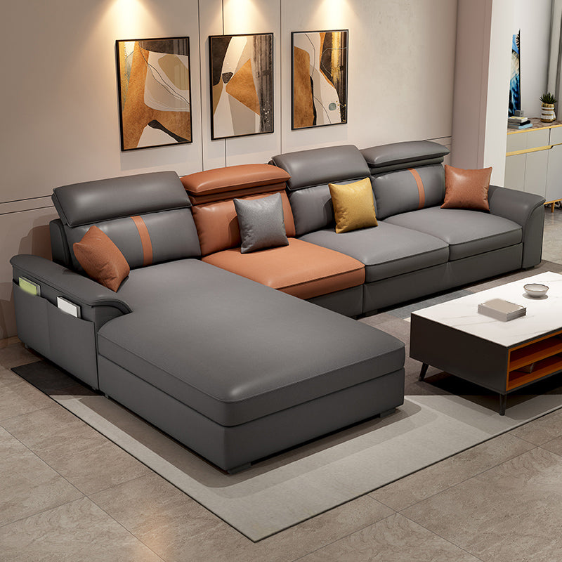 37.4"H 4-seater Pillow Top Arm Faux Leather Sofa& Chaise for Living Room