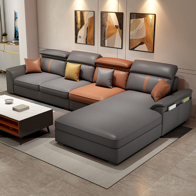37.4"H 4-seater Pillow Top Arm Faux Leather Sofa& Chaise for Living Room