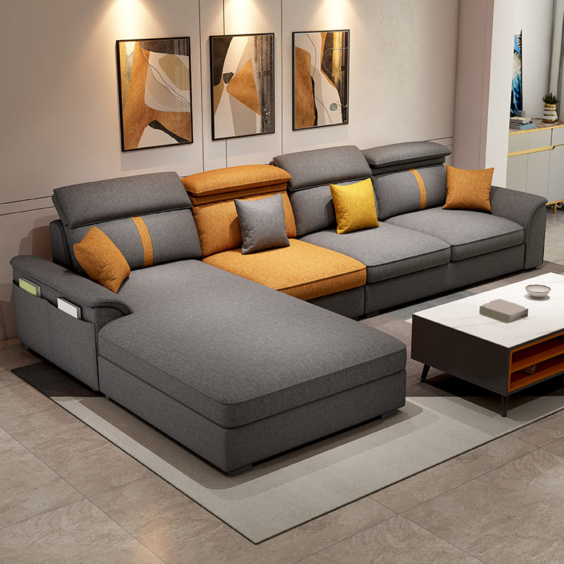 37.4"H 4-seater Pillow Top Arm Faux Leather Sofa& Chaise for Living Room