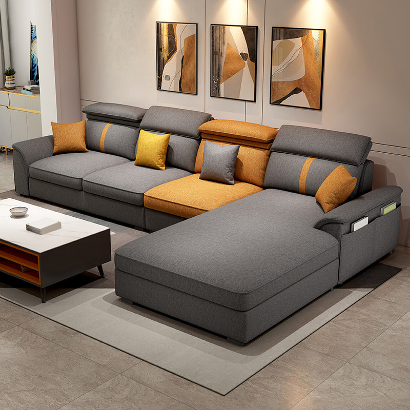 37.4"H 4-seater Pillow Top Arm Faux Leather Sofa& Chaise for Living Room