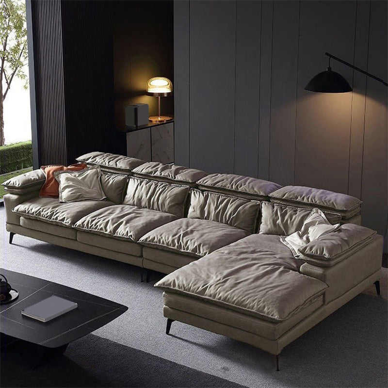 Modern Style Sofa Bed Imitation Leather Material Grey/khaki/coffee Feather Padded Sofa