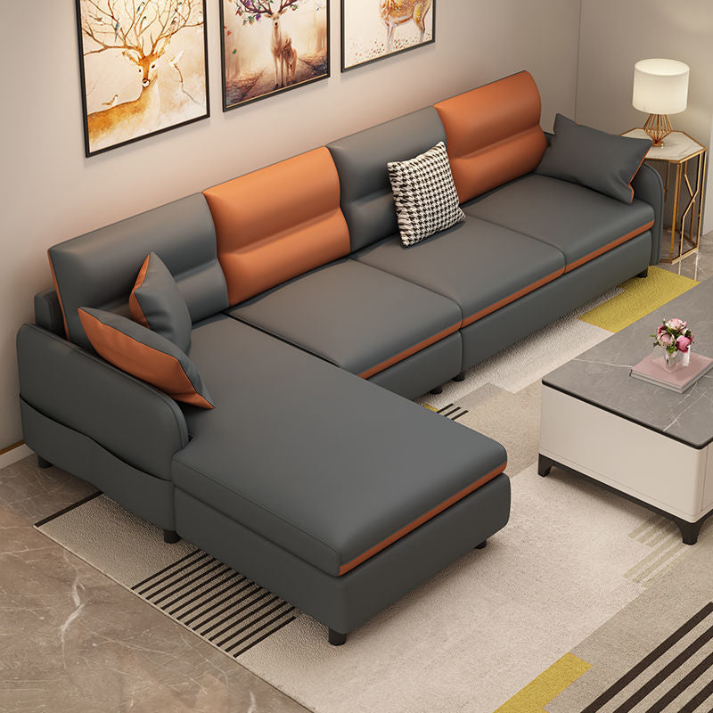 Embedded Armrest Pillow Back Imitation Leather Sofa Bed Sponge/latex Seat Filling Sofa