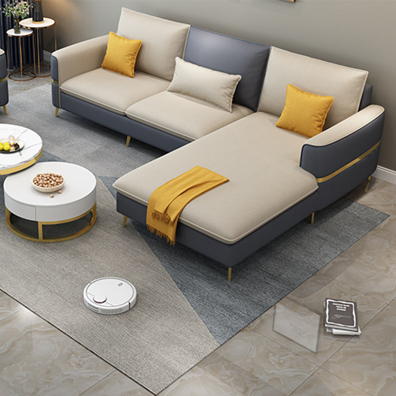 Glam Faux Leather Square Tufted Sofa Grey and Beige Sofa Chaise