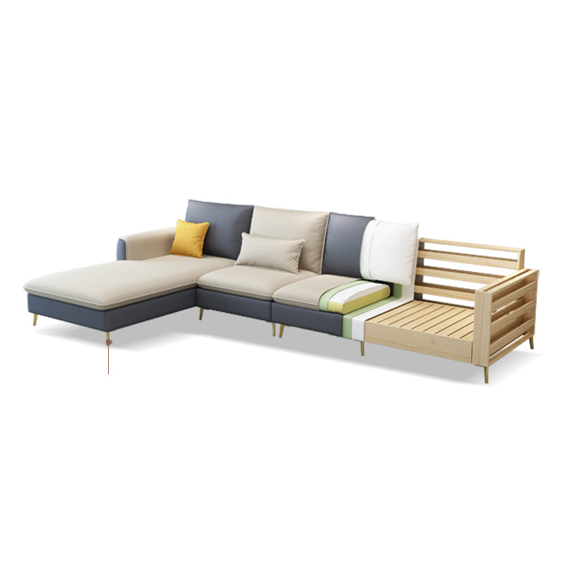 Glam Faux Leather Square Tufted Sofa Grey and Beige Sofa Chaise