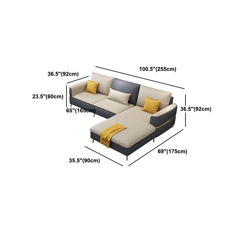 Glam Faux Leather Square Tufted Sofa Grey and Beige Sofa Chaise
