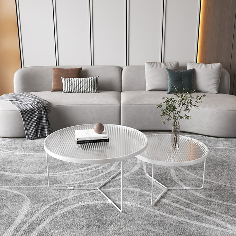 Modern Style Round Toughened Glass Table with Metal Cross Legs Coffee Table