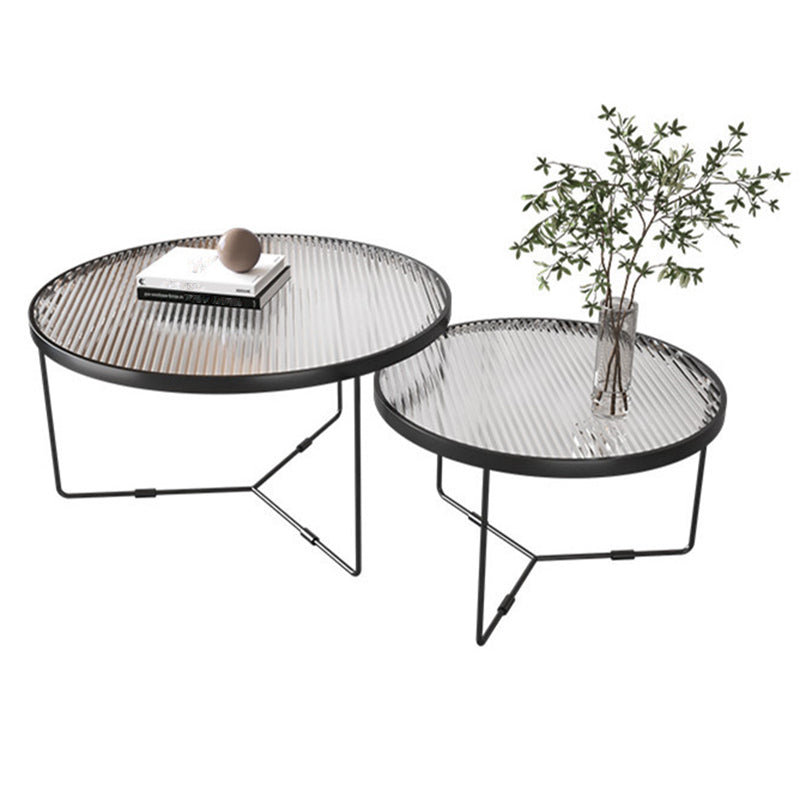 Modern Style Round Toughened Glass Table with Metal Cross Legs Coffee Table