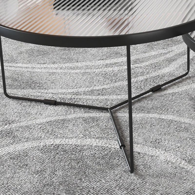 Modern Style Round Toughened Glass Table with Metal Cross Legs Coffee Table