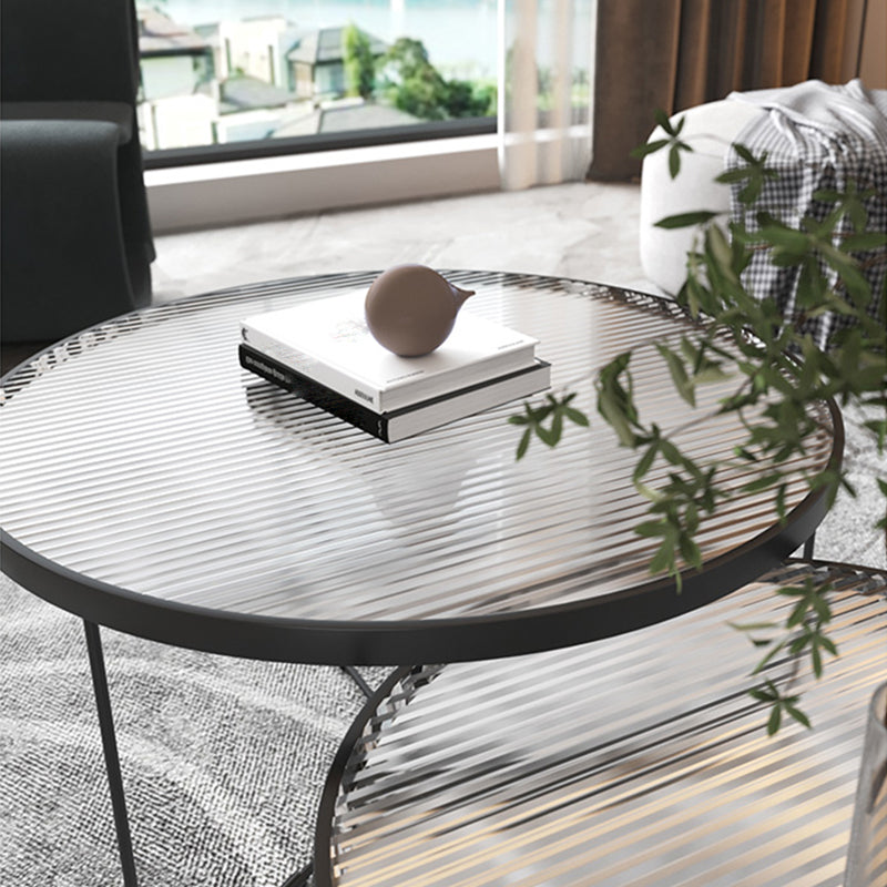 Modern Style Round Toughened Glass Table with Metal Cross Legs Coffee Table